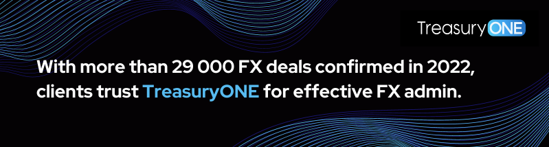 With more than 29 000FX deals confirmed in 2022, clients trust TreasuryONE for effective FX admin.